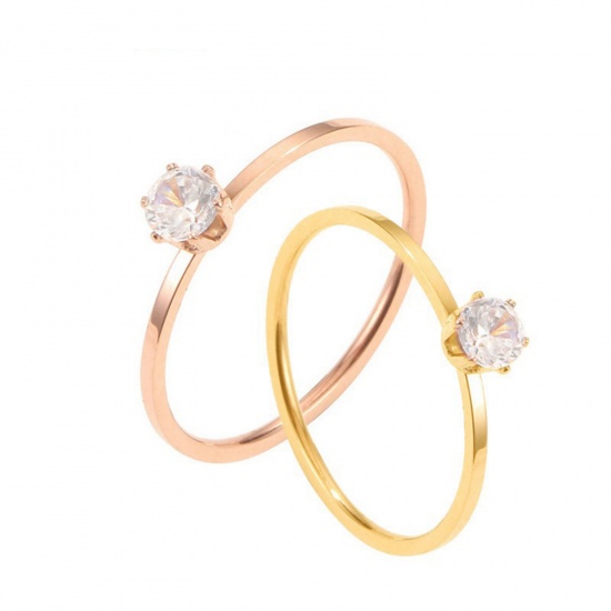 Picture of Wholesale Women's Gift Clear Rhinestone Unadjustable Rings, Multicolor 304 Stainless Steel, Vacuum Plating Exquisite Stylish Jewelry Supply, 1 Piece