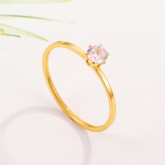 Picture of Wholesale Women's Gift Clear Rhinestone Unadjustable Rings, Multicolor 304 Stainless Steel, Vacuum Plating Exquisite Stylish Jewelry Supply, 1 Piece