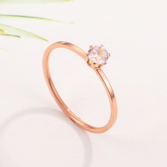 Picture of Wholesale Women's Gift Clear Rhinestone Unadjustable Rings, Multicolor 304 Stainless Steel, Vacuum Plating Exquisite Stylish Jewelry Supply, 1 Piece