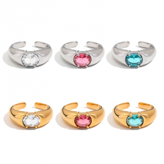 Immagine di Maschile Regalo Multicolore Circonio Cubico Aperto Anello All'Ingrosso, 304 Acciaio Inossidabile, Placcatura Sottovuoto Squisito Elegante Fornitura di Gioielli, 22.5mm (taglia di US: 13.25), 1 Pz