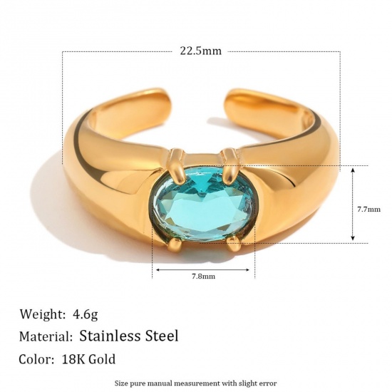 Immagine di Maschile Regalo Multicolore Circonio Cubico Aperto Anello All'Ingrosso, 304 Acciaio Inossidabile, Placcatura Sottovuoto Squisito Elegante Fornitura di Gioielli, 22.5mm (taglia di US: 13.25), 1 Pz
