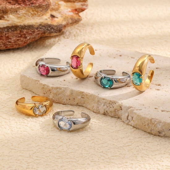 Immagine di Maschile Regalo Multicolore Circonio Cubico Aperto Anello All'Ingrosso, 304 Acciaio Inossidabile, Placcatura Sottovuoto Squisito Elegante Fornitura di Gioielli, 22.5mm (taglia di US: 13.25), 1 Pz