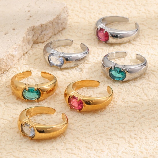 Immagine di Maschile Regalo Multicolore Circonio Cubico Aperto Anello All'Ingrosso, 304 Acciaio Inossidabile, Placcatura Sottovuoto Squisito Elegante Fornitura di Gioielli, 22.5mm (taglia di US: 13.25), 1 Pz