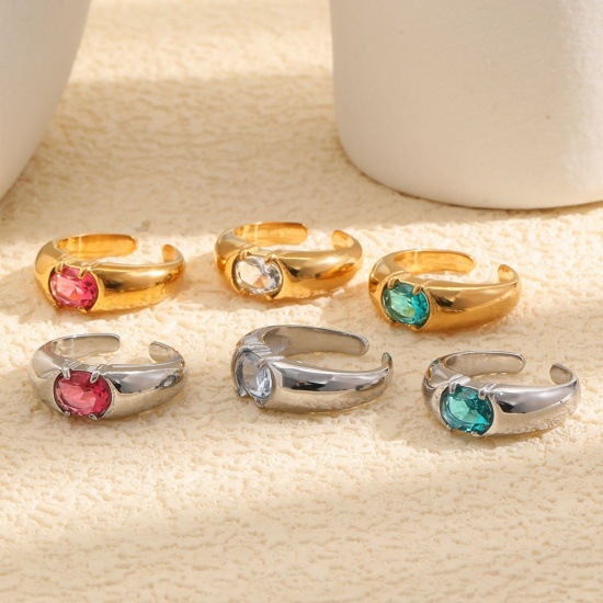 Immagine di Maschile Regalo Multicolore Circonio Cubico Aperto Anello All'Ingrosso, 304 Acciaio Inossidabile, Placcatura Sottovuoto Squisito Elegante Fornitura di Gioielli, 22.5mm (taglia di US: 13.25), 1 Pz