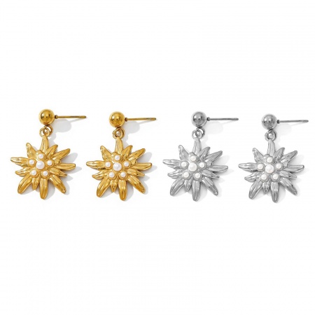 Immagine di Squisito Elegante Orecchini a Perno All'Ingrosso, Fiore Multicolore 304 Acciaio Inossidabile, Donne PVD Ecologica Regalo Fornitura di Gioielli, 3.5cm x 2.3cm, 1 Paio