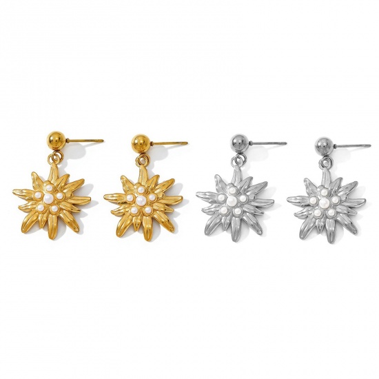 Picture of Wholesale Exquisite Stylish Ear Post Stud Earrings, Flower Multicolor 304 Stainless Steel, Women's Eco-friendly PVD Gift Jewelry Supply, 3.5cm x 2.3cm