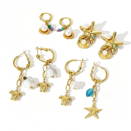 Immagine di Gioielli Oceanici Elegante Orecchini Circolari All'Ingrosso, Placcato Oro 18K 304 Acciaio Inossidabile, Donne PVD Ecologica Regalo Fornitura di Gioielli, 1 Paio