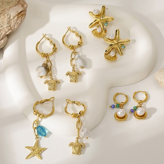 Immagine di Gioielli Oceanici Elegante Orecchini Circolari All'Ingrosso, Placcato Oro 18K 304 Acciaio Inossidabile, Donne PVD Ecologica Regalo Fornitura di Gioielli, 1 Paio