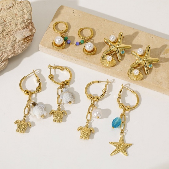 Immagine di Gioielli Oceanici Elegante Orecchini Circolari All'Ingrosso, Placcato Oro 18K 304 Acciaio Inossidabile, Donne PVD Ecologica Regalo Fornitura di Gioielli, 1 Paio