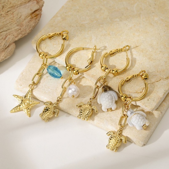 Immagine di Gioielli Oceanici Elegante Orecchini Circolari All'Ingrosso, Placcato Oro 18K 304 Acciaio Inossidabile, Donne PVD Ecologica Regalo Fornitura di Gioielli, 1 Paio