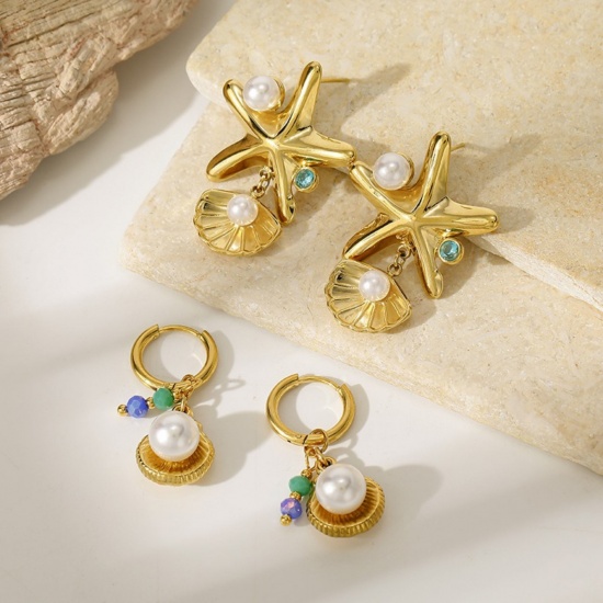 Immagine di Gioielli Oceanici Elegante Orecchini Circolari All'Ingrosso, Placcato Oro 18K 304 Acciaio Inossidabile, Donne PVD Ecologica Regalo Fornitura di Gioielli, 1 Paio