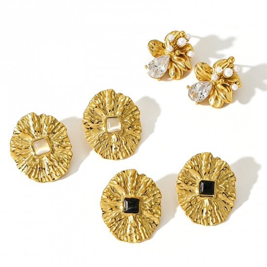 Immagine di Squisito Elegante Orecchini a Perno All'Ingrosso, Placcato Oro 18K 304 Acciaio Inossidabile, Donne PVD Ecologica Regalo Fornitura di Gioielli, 1 Paio