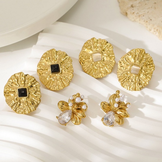 Immagine di Squisito Elegante Orecchini a Perno All'Ingrosso, Placcato Oro 18K 304 Acciaio Inossidabile, Donne PVD Ecologica Regalo Fornitura di Gioielli, 1 Paio