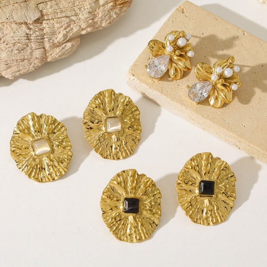 Immagine di Squisito Elegante Orecchini a Perno All'Ingrosso, Placcato Oro 18K 304 Acciaio Inossidabile, Donne PVD Ecologica Regalo Fornitura di Gioielli, 1 Paio