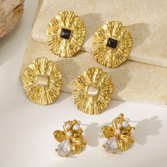 Immagine di Squisito Elegante Orecchini a Perno All'Ingrosso, Placcato Oro 18K 304 Acciaio Inossidabile, Donne PVD Ecologica Regalo Fornitura di Gioielli, 1 Paio