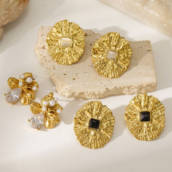 Immagine di Squisito Elegante Orecchini a Perno All'Ingrosso, Placcato Oro 18K 304 Acciaio Inossidabile, Donne PVD Ecologica Regalo Fornitura di Gioielli, 1 Paio