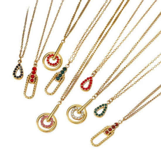 Picture of Wholesale Pendant Charm Necklace, 18K Gold Plated 304 Stainless Steel & Rhinestone Women's Eco-friendly PVD Exquisite Stylish Gift Jewelry For Retailer