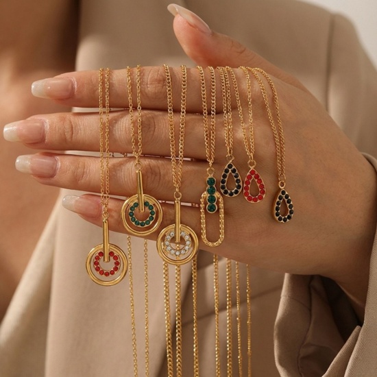 Picture of Wholesale Pendant Charm Necklace, 18K Gold Plated 304 Stainless Steel & Rhinestone Women's Eco-friendly PVD Exquisite Stylish Gift Jewelry For Retailer