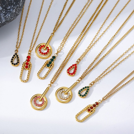 Picture of Wholesale Pendant Charm Necklace, 18K Gold Plated 304 Stainless Steel & Rhinestone Women's Eco-friendly PVD Exquisite Stylish Gift Jewelry For Retailer