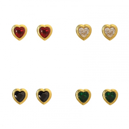 Immagine di San Valentino Elegante Orecchini a Perno All'Ingrosso, Cuore Placcato Oro 18K 304 Acciaio Inossidabile & Zircone Cubico, Donne PVD Ecologica Regalo Fornitura di Gioielli, 10mm x 10mm, 1 Paio