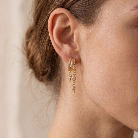 Picture of Wholesale Exquisite Stylish Tassel Earrings, Clear Cubic Zirconia 14K Gold Plated Brass, Women's Gift Jewelry Supply, Post/ Wire Size: 0.7mm(21 gauge)