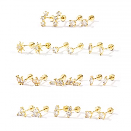 Picture of Wholesale Exquisite Stylish Ear Post Stud Earrings, Clear Cubic Zirconia 14K Gold Plated Brass, Women's Gift Jewelry Supply