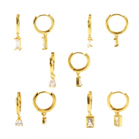 Immagine di Semplice Elegante Orecchini Ad Anello Abbraccio All'Ingrosso, Trasparente Circonio Cubico 18K Vero Oro Placcato Ottone, Donne Ecologico Regalo Fornitura di Gioielli, Posta/Filo Dimensione: 0.8mm(20 misura), 2 Pz