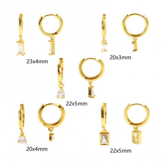 Immagine di Semplice Elegante Orecchini Ad Anello Abbraccio All'Ingrosso, Trasparente Circonio Cubico 18K Vero Oro Placcato Ottone, Donne Ecologico Regalo Fornitura di Gioielli, Posta/Filo Dimensione: 0.8mm(20 misura), 2 Pz