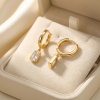Picture of Wholesale Simple Stylish Huggie Hoop Earrings, Clear Cubic Zirconia 18K Real Gold Plated Brass, Women's Eco-friendly Gift Jewelry Supply, Post/ Wire Size: 0.8mm(20 gauge)