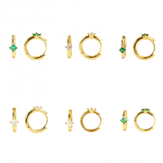 Immagine di Semplice Elegante Orecchini Ad Anello Abbraccio All'Ingrosso, Trasparente Circonio Cubico 18K Vero Oro Placcato Ottone, Donne Ecologico Regalo Fornitura di Gioielli, Posta/Filo Dimensione: 0.8mm(20 misura), 2 Pz