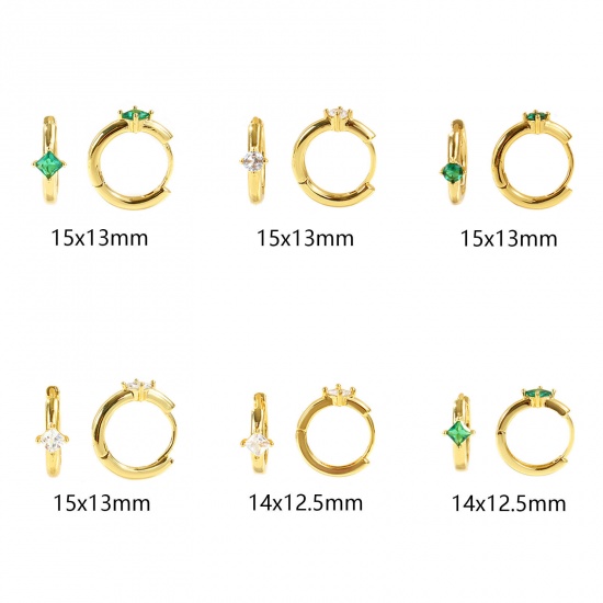 Immagine di Semplice Elegante Orecchini Ad Anello Abbraccio All'Ingrosso, Trasparente Circonio Cubico 18K Vero Oro Placcato Ottone, Donne Ecologico Regalo Fornitura di Gioielli, Posta/Filo Dimensione: 0.8mm(20 misura), 2 Pz