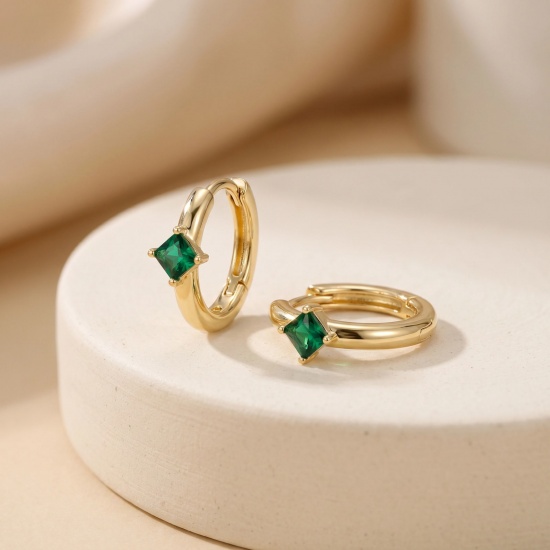 Immagine di Semplice Elegante Orecchini Ad Anello Abbraccio All'Ingrosso, Trasparente Circonio Cubico 18K Vero Oro Placcato Ottone, Donne Ecologico Regalo Fornitura di Gioielli, Posta/Filo Dimensione: 0.8mm(20 misura), 2 Pz
