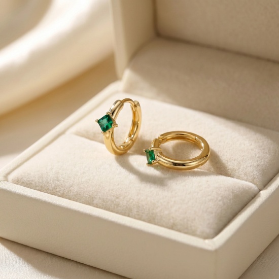 Immagine di Semplice Elegante Orecchini Ad Anello Abbraccio All'Ingrosso, Trasparente Circonio Cubico 18K Vero Oro Placcato Ottone, Donne Ecologico Regalo Fornitura di Gioielli, Posta/Filo Dimensione: 0.8mm(20 misura), 2 Pz
