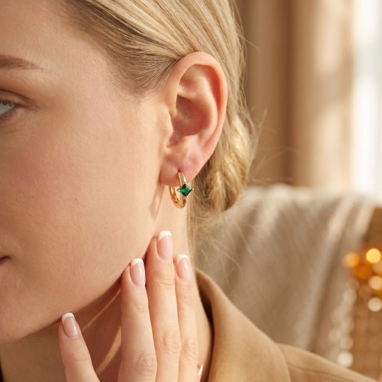 Immagine di Semplice Elegante Orecchini Ad Anello Abbraccio All'Ingrosso, Trasparente Circonio Cubico 18K Vero Oro Placcato Ottone, Donne Ecologico Regalo Fornitura di Gioielli, Posta/Filo Dimensione: 0.8mm(20 misura), 2 Pz