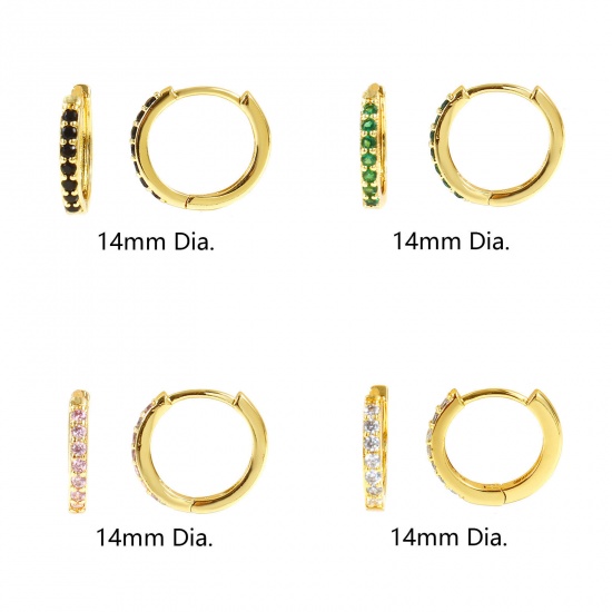 Immagine di Semplice Elegante Orecchini Ad Anello Abbraccio All'Ingrosso, 18K Vero Oro Placcato Ottone, Donne Ecologico Regalo Fornitura di Gioielli, 14mm Dia., Posta/Filo Dimensione: 0.8mm(20 misura), 2 Pz