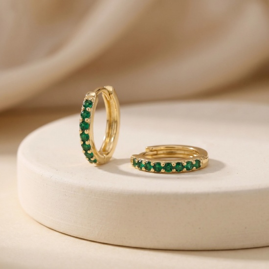 Immagine di Semplice Elegante Orecchini Ad Anello Abbraccio All'Ingrosso, 18K Vero Oro Placcato Ottone, Donne Ecologico Regalo Fornitura di Gioielli, 14mm Dia., Posta/Filo Dimensione: 0.8mm(20 misura), 2 Pz