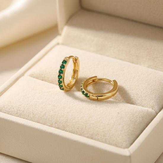 Immagine di Semplice Elegante Orecchini Ad Anello Abbraccio All'Ingrosso, 18K Vero Oro Placcato Ottone, Donne Ecologico Regalo Fornitura di Gioielli, 14mm Dia., Posta/Filo Dimensione: 0.8mm(20 misura), 2 Pz