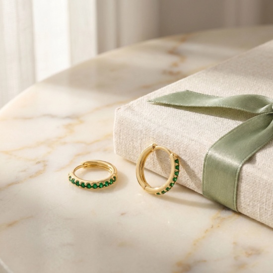 Immagine di Semplice Elegante Orecchini Ad Anello Abbraccio All'Ingrosso, 18K Vero Oro Placcato Ottone, Donne Ecologico Regalo Fornitura di Gioielli, 14mm Dia., Posta/Filo Dimensione: 0.8mm(20 misura), 2 Pz