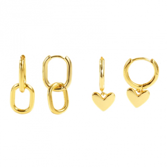 Immagine di Semplice Elegante Orecchini Ad Anello Abbraccio All'Ingrosso, 18K Vero Oro Placcato Ottone, Donne Ecologico Regalo Fornitura di Gioielli, Posta/Filo Dimensione: 0.8mm(20 misura), 2 Pz