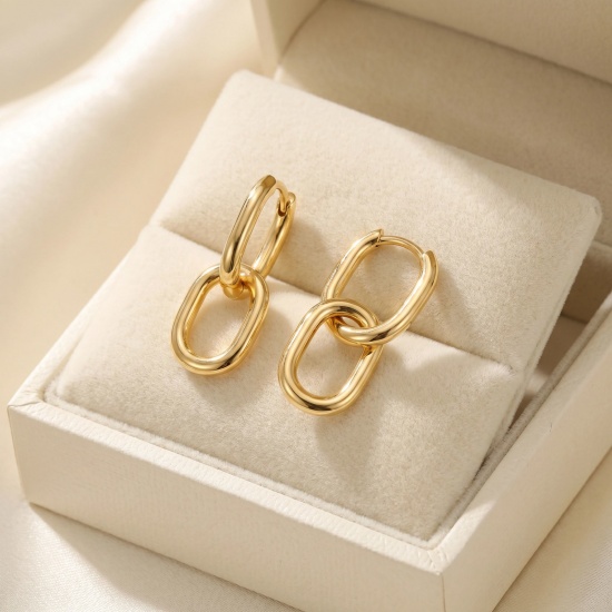 Immagine di Semplice Elegante Orecchini Ad Anello Abbraccio All'Ingrosso, 18K Vero Oro Placcato Ottone, Donne Ecologico Regalo Fornitura di Gioielli, Posta/Filo Dimensione: 0.8mm(20 misura), 2 Pz