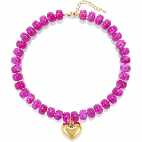Picture of Wholesale Heart Multicolor Beaded Necklace, 18K Gold Plated Stainless Steel & Resin Women's Ethnic Bohemia Boho Gift Jewelry For Retailer, 40cm(15.7") + 5cm(2") long