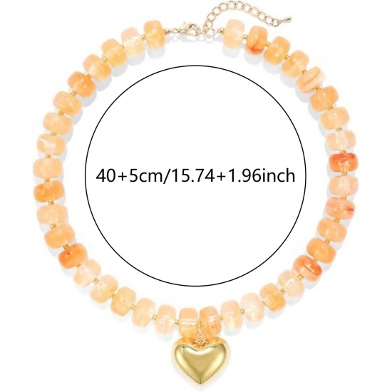 Picture of Wholesale Heart Multicolor Beaded Necklace, 18K Gold Plated Stainless Steel & Resin Women's Ethnic Bohemia Boho Gift Jewelry For Retailer, 40cm(15.7") + 5cm(2") long