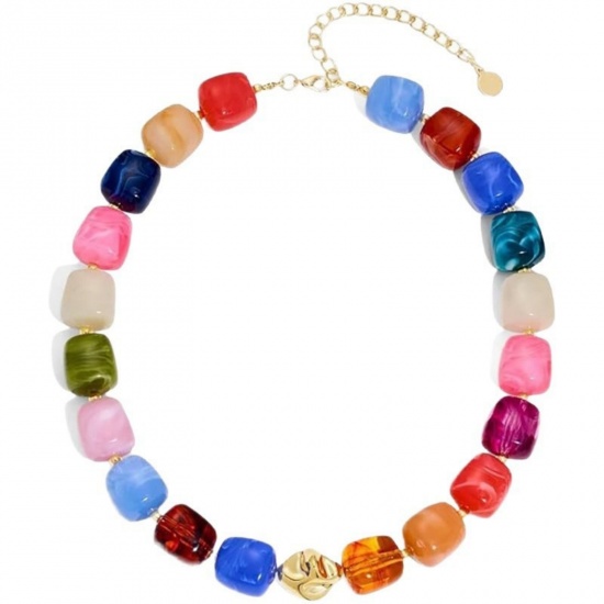 Immagine di Multicolore Collana di Perline All'Ingrosso, Placcato Oro 18K Acciaio Inossidabile & Resina, Donne Etnico Boemia Regalo Gioielli Per Rivenditore, 40cm + 5cm Lunghezza, 1 Pz