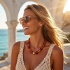 Picture of Wholesale Multicolor Beaded Necklace, 18K Gold Plated Stainless Steel & Resin, Women's Ethnic Bohemia Boho Gift Jewelry For Retailer, 40cm(15.7") + 5cm(2") long