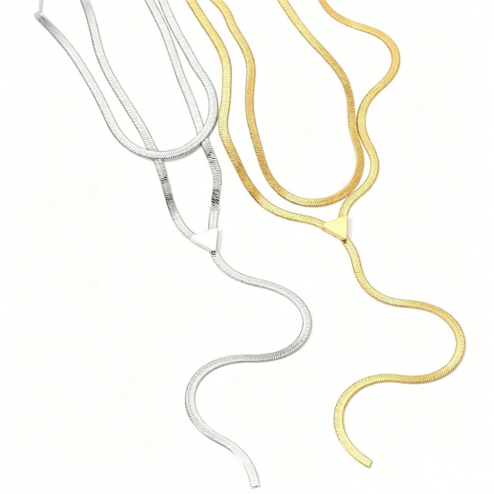 Immagine di Set di Collane a Strati Sovrapponibili All'Ingrosso, Ottone Catena di Serpente Piatta, Donne Elegante Hip Hop Regalo Gioielli Per Rivenditore, 1 Serie ( 2 Pz/Serie)