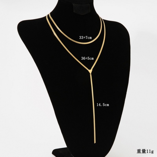 Immagine di Set di Collane a Strati Sovrapponibili All'Ingrosso, Ottone Catena di Serpente Piatta, Donne Elegante Hip Hop Regalo Gioielli Per Rivenditore, 1 Serie ( 2 Pz/Serie)