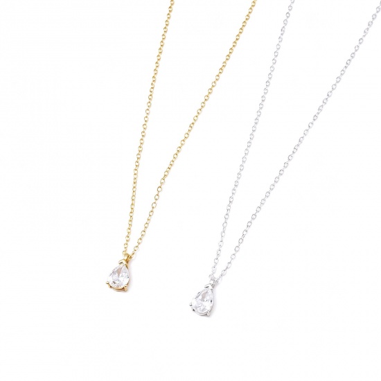 Immagine di Goccia Trasparente Circonio Cubico Collana con Ciondolo All'Ingrosso, Multicolore Ottone Donne Semplice Elegante Regalo Gioielli Per Rivenditore, 42cm + 5cm Lunghezza, 1 Pz