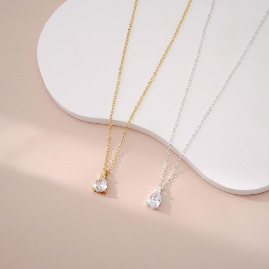 Immagine di Goccia Trasparente Circonio Cubico Collana con Ciondolo All'Ingrosso, Multicolore Ottone Donne Semplice Elegante Regalo Gioielli Per Rivenditore, 42cm + 5cm Lunghezza, 1 Pz