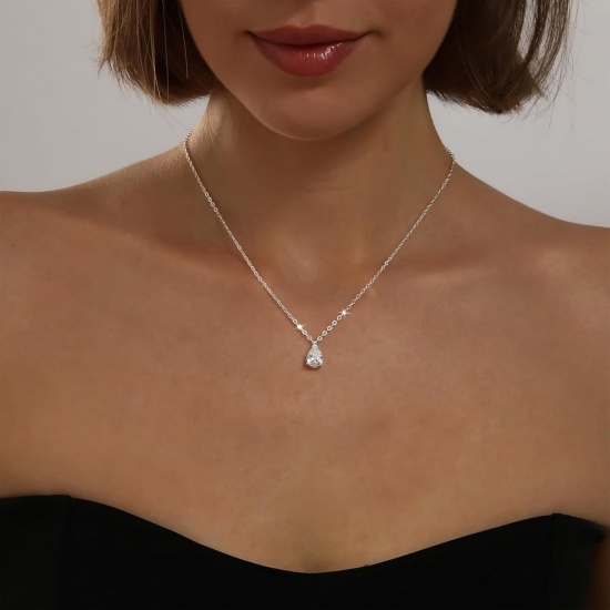 Immagine di Goccia Trasparente Circonio Cubico Collana con Ciondolo All'Ingrosso, Multicolore Ottone Donne Semplice Elegante Regalo Gioielli Per Rivenditore, 42cm + 5cm Lunghezza, 1 Pz