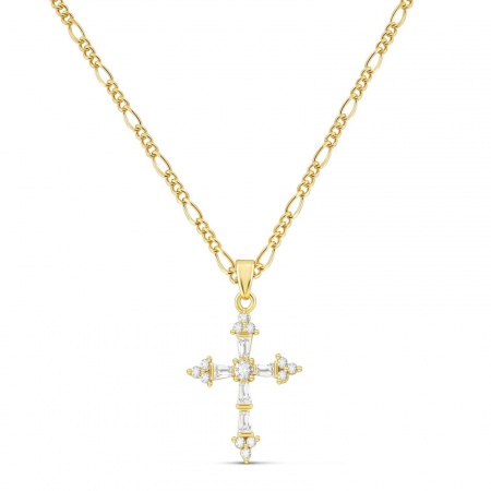 Picture of Wholesale Cross Clear Cubic Zirconia Pendant Charm Necklace, Multicolor Brass Women's Religious Retro Gift Jewelry For Retailer, 42cm(16.5") + 5cm(2") long